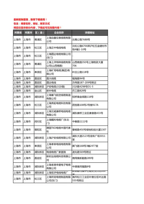 新版上海市电线电缆企业公司商家户名录单联系方式地址大全943家