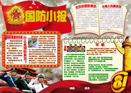 国防小报八一建军节电子小报,军事手抄报模板,强军梦画报剪报板报,海军陆军空军海报A4