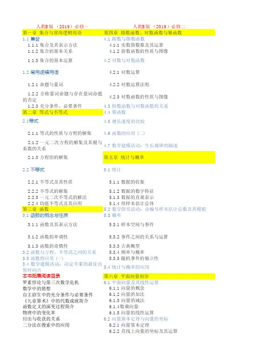 2019(新课标)高中数学人教B版目录(全)新版