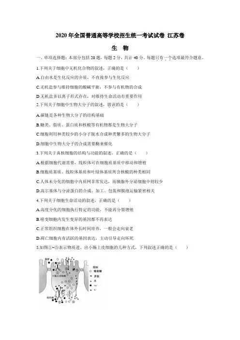 2020年生物试卷 江苏卷 (含答案)