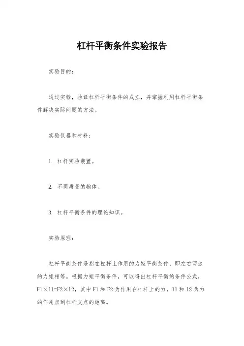 杠杆平衡条件实验报告