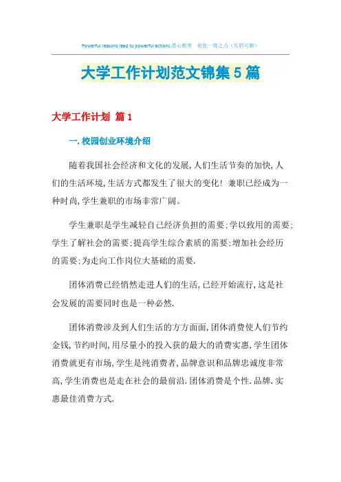 2021年大学工作计划范文锦集5篇