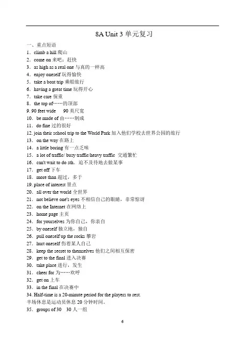 牛津译林版英语8A Unit 3 重点短语和句子