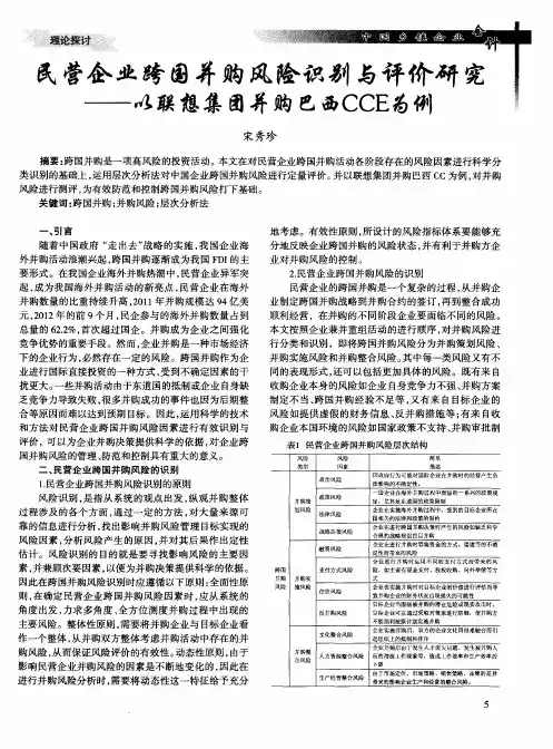 民营企业跨国并购风险识别与评价研究——以联想集团并购巴西CCE为例