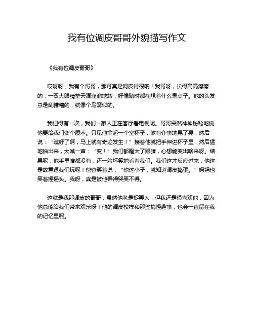 我有位调皮哥哥外貌描写的优秀作文