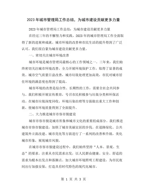 2023年城市管理局工作总结,为城市建设贡献更多力量