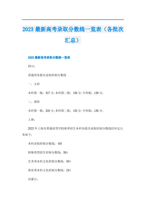 2023最新高考录取分数线一览表(各批次汇总)