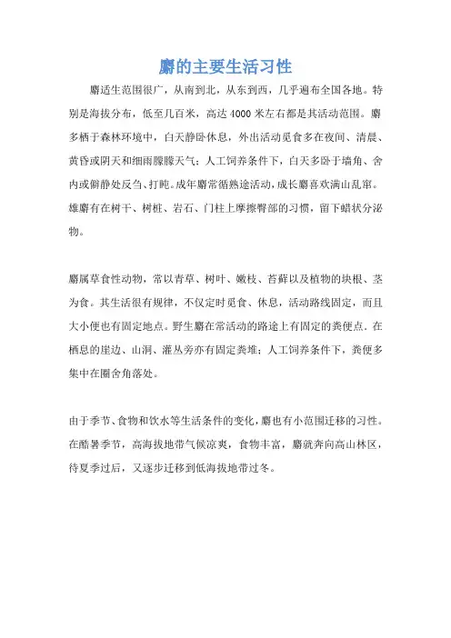 麝的主要生活习性