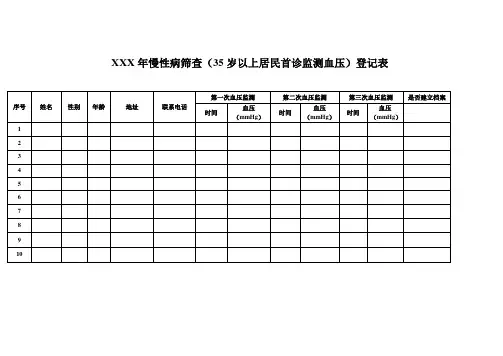 xxx年35岁高血压糖尿病筛查登记表