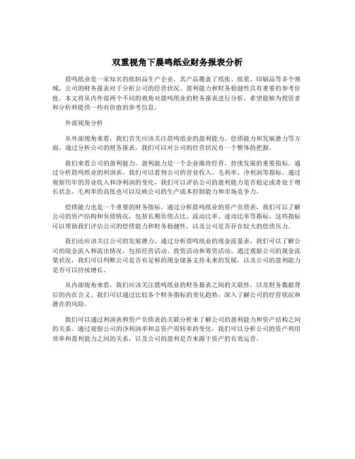 双重视角下晨鸣纸业财务报表分析