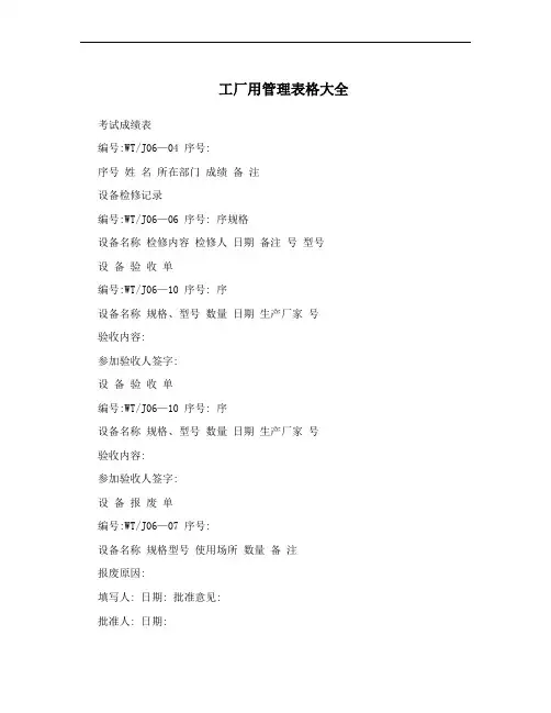 工厂用管理表格大全