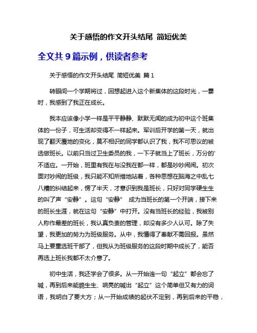 关于感悟的作文开头结尾 简短优美