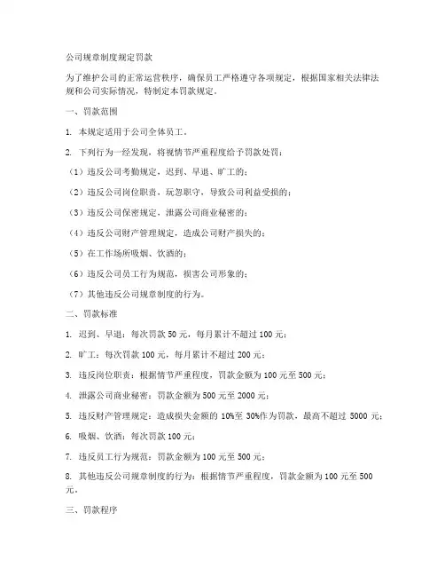 公司规章制度规定罚款