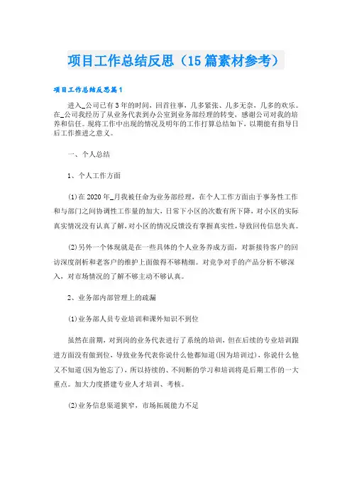 项目工作总结反思(15篇素材参考)