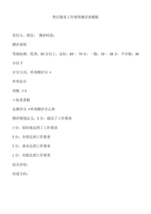 售后服务工作绩效测评表模板