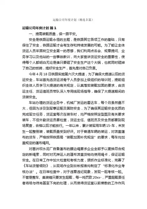 运输公司年度计划（精选3篇）