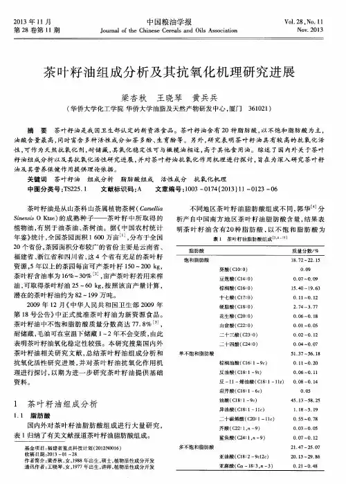 茶叶籽油组成分析及其抗氧化机理研究进展