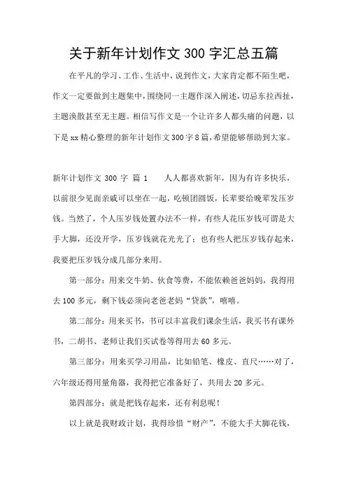 关于新年计划作文300字汇总五篇