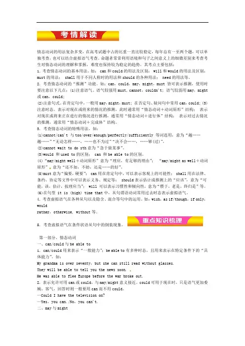 专题07 情态动词和虚拟语气教学案 2017年高考英语二轮复习资料原卷版