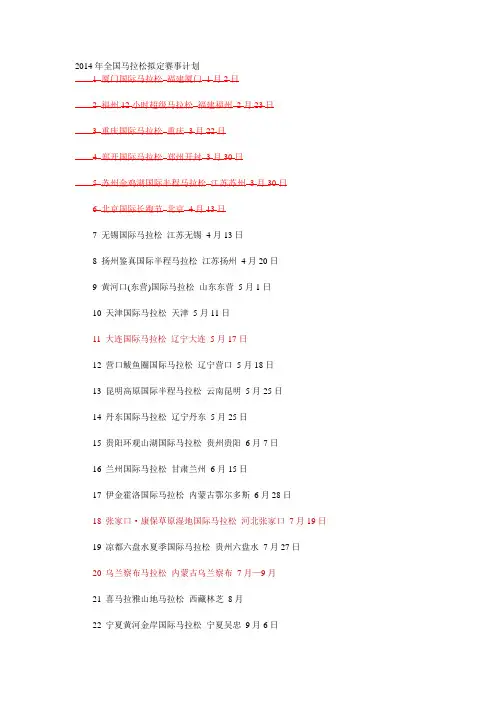 2014马拉松赛事