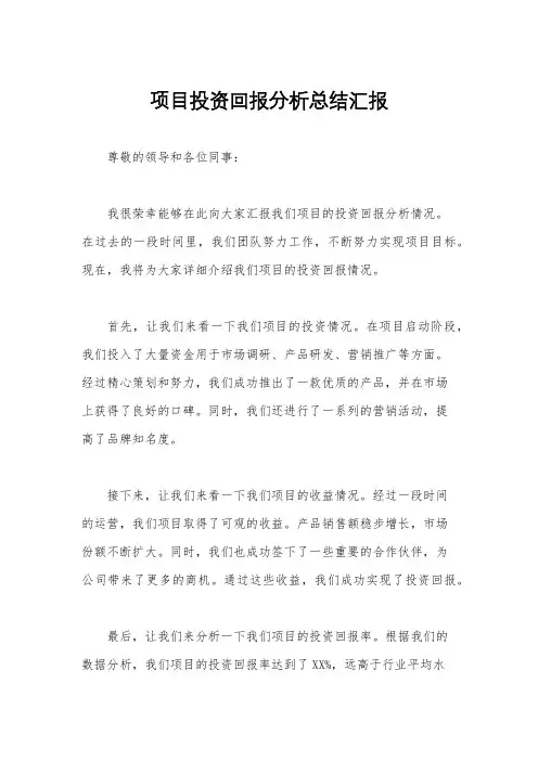 项目投资回报分析总结汇报