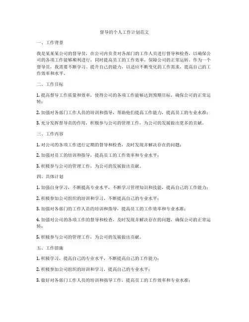 督导的个人工作计划范文