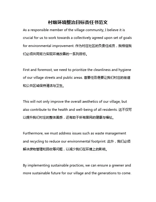 村级环境整治目标责任书范文