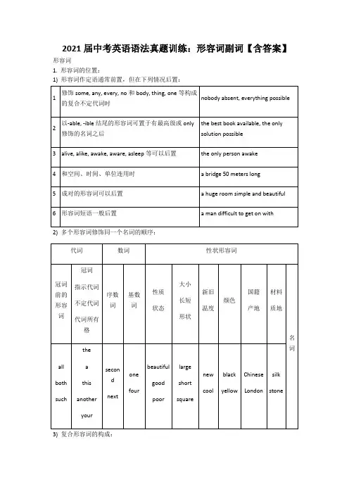 2021届中考英语语法真题训练：形容词副词【含答案】