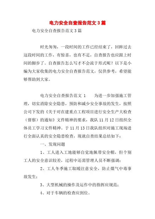 电力安全自查报告范文3篇