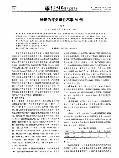 辨证治疗免疫性不孕50例