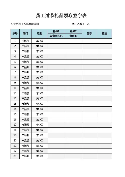 员工过节礼品领取签字表