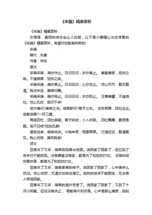 《采薇》精美赏析