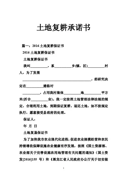 土地复耕承诺书