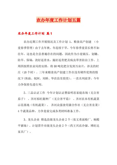 农办年度工作计划五篇