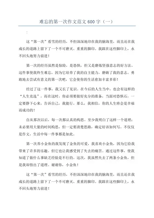 难忘的第一次作文范文600字(一)