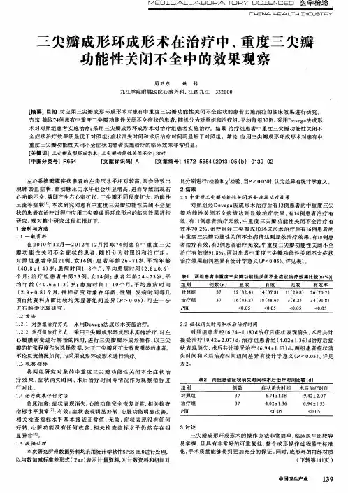 三尖瓣成形环成形术在治疗中、重度三尖瓣功能性关闭不全中的效果观察