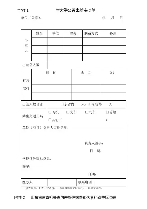 烟台大学公务出差审批单【模板】
