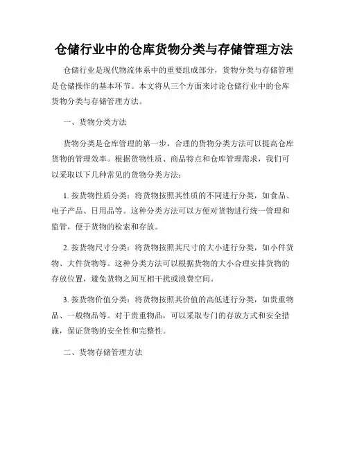 仓储行业中的仓库货物分类与存储管理方法