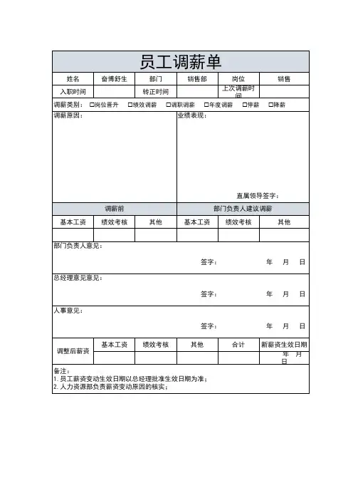 员工调薪申请表
