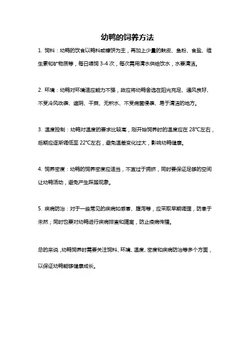 幼鸭的饲养方法