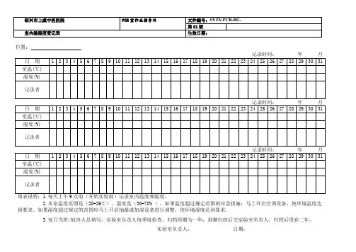 41!检验科PCR实验室室内温湿度登记表