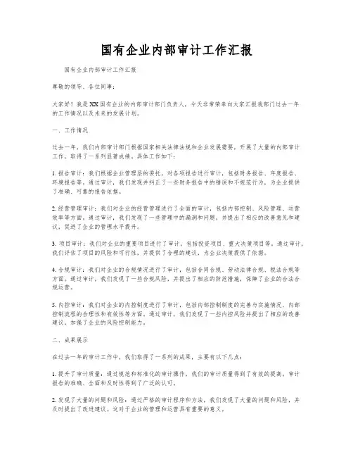 国有企业内部审计工作汇报