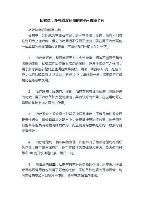 仙鹤草：补气固涩补血的神药+胃癌圣药
