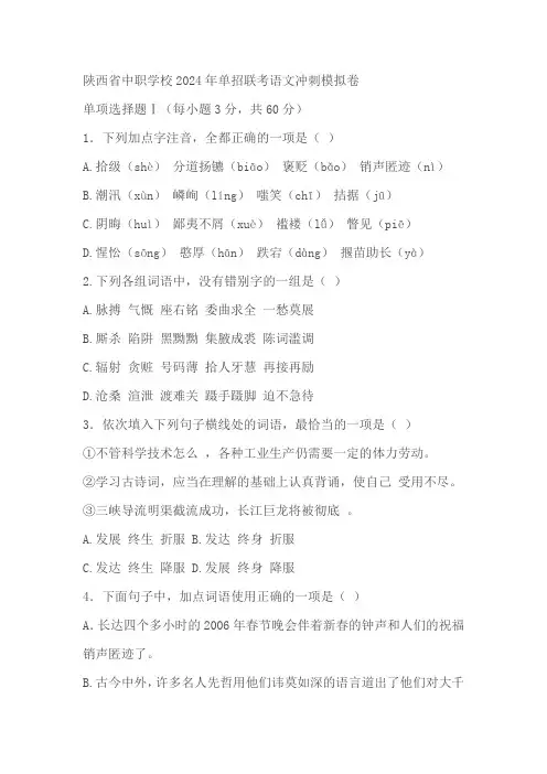 备战2024年语文单招联考冲刺模拟卷(陕西适用)(解析版)