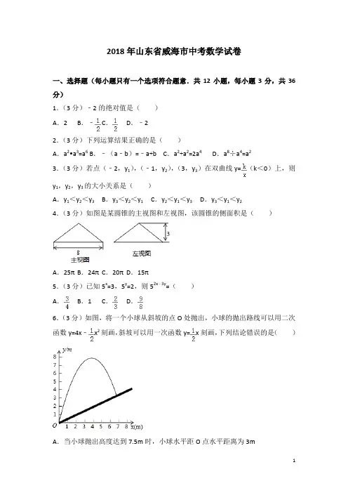 2018年山东省威海市中考数学试卷