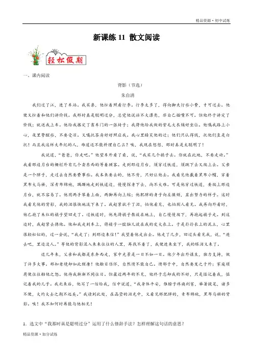 新课练习11 散文阅读-2020年暑假作业教材七年级语文(部编原卷版)