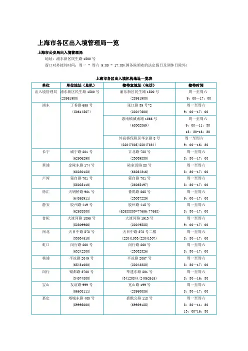 上海市各区出入境管理局一览