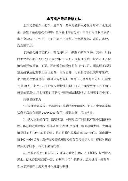 水芹高产优质栽培方法