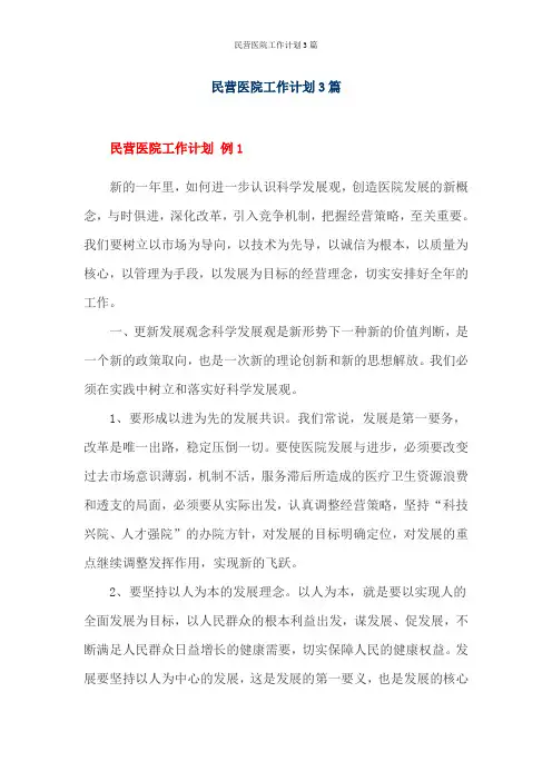 民营医院工作计划3篇
