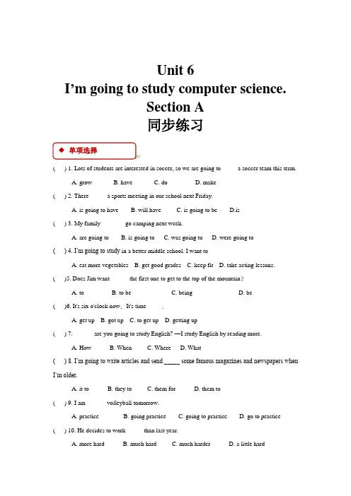 人教版八年级英语上册Unit 6 I’m going to study computer science.Section A同步练习及答案